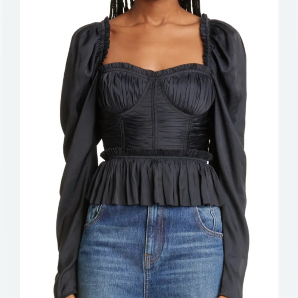 Ulla Johnson Mia Ruffle Blouse in Black - Size 6